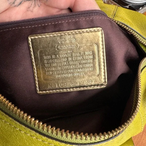 Coach Green Leather Satchel with Gold Accents - Picture 5 of 7